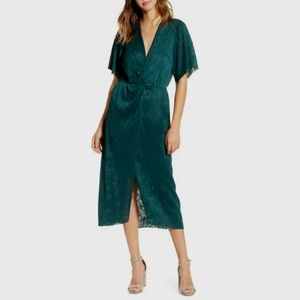 All in Favor Nordstrom Midi Dress Pleated Twist Emerald Green, XL